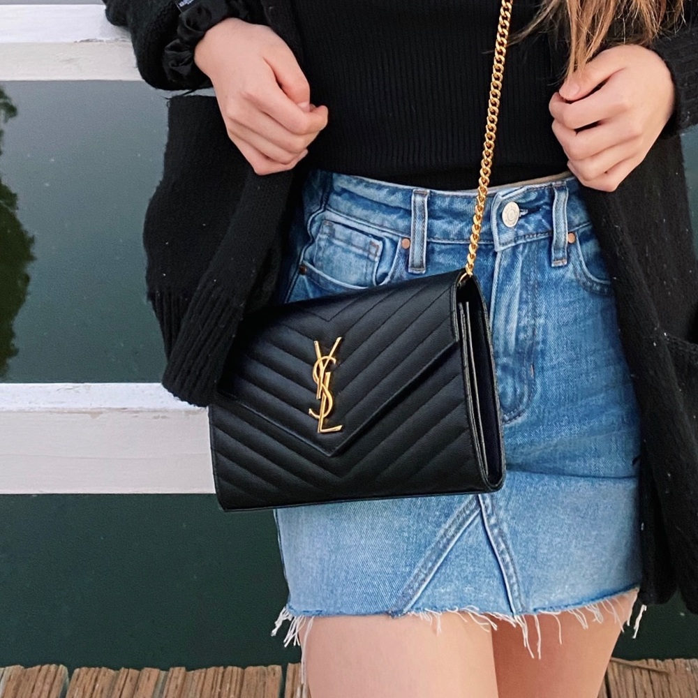 YSL Large Monogram Quilted Leather Wallet on a Chain